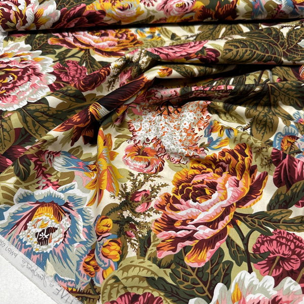 Floral Burst Philip Jacobs for Kaffe Fassett Green Fabric, Free Spirit Fabrics Natural