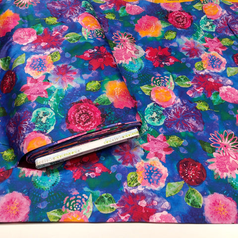 Robert Kaufman Garden Gloss Sateen Lapis Cotton Fabric Vanessa Lillrose Linda Fitch Wishwell