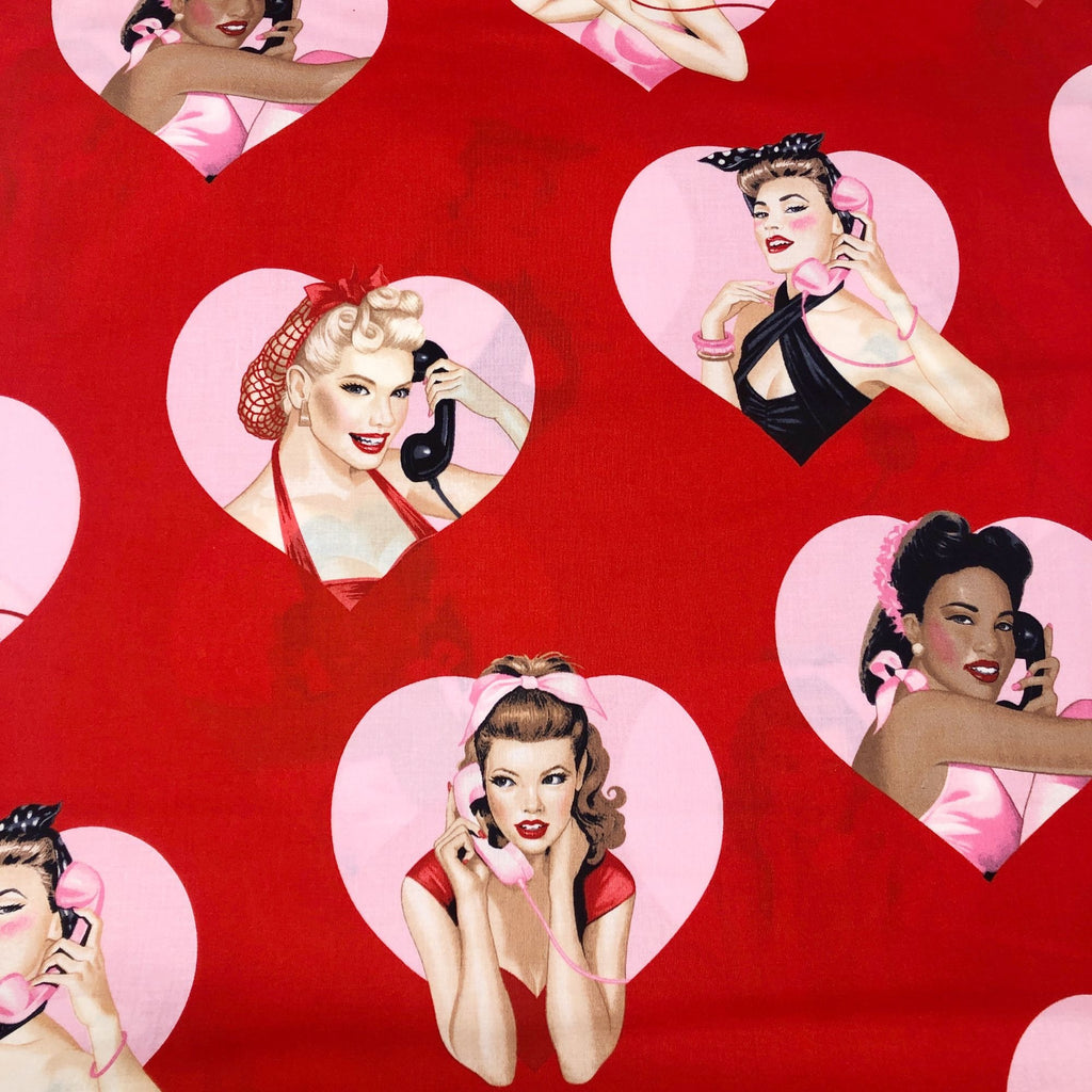 Alexander Henry Dial L-O-V-E Pin Up Girls Cotton Fabric – Fabric