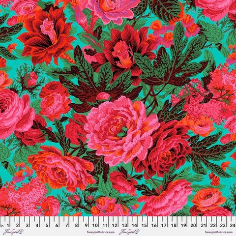 Floral Burst Phil Jacobs for Kaffe Fassett Maroon Cotton Fabric, Free Spirit Fabrics