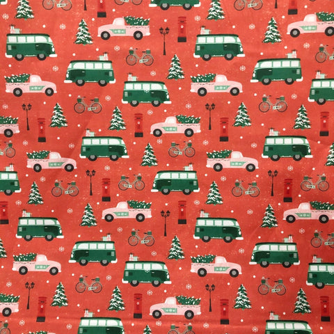 Home For Christmas Vans Trucks Cotton Fabric by Paintbrush Studio