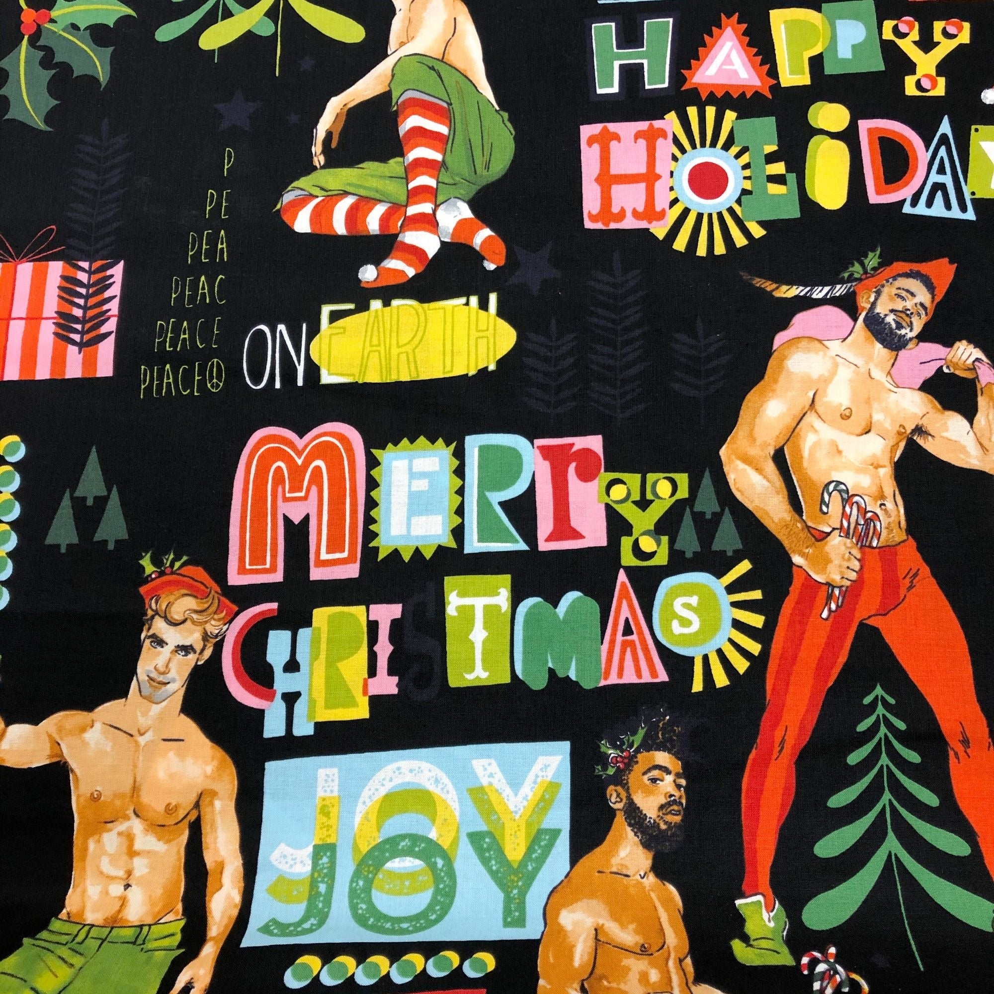 Alexander Henry Santa's Helpers Sexy Pin Up Men Cotton Fabric