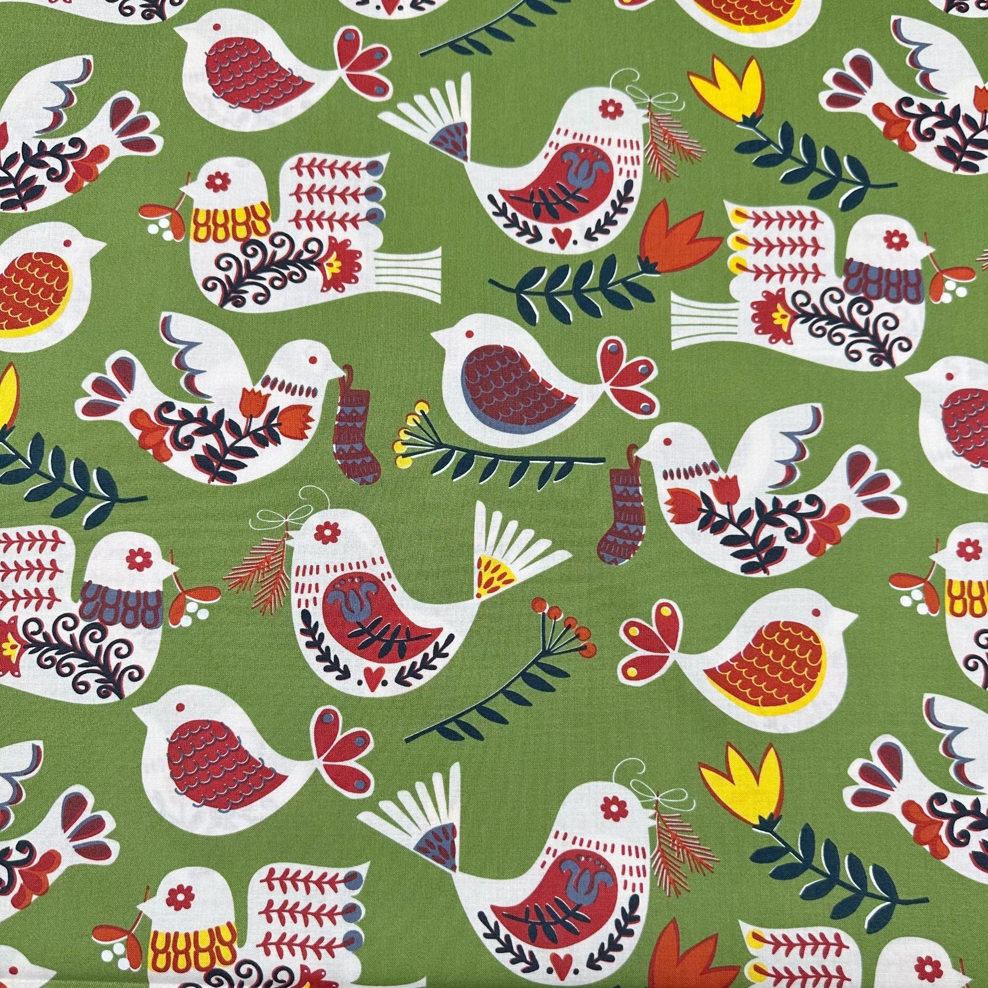 Alexander Henry Winter Partridge Pine Cotton Fabric Christmas Holiday Fabric