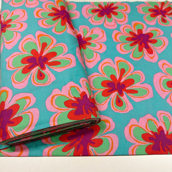 Funky Flora Brandon Mably for Kaffe Fassett Aqua Fabric, Free Spirit Fabrics