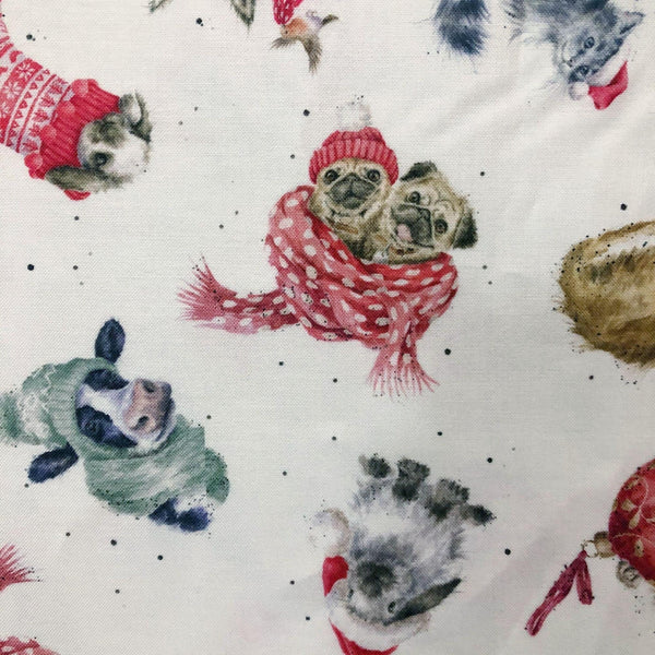 Petite Warm Wishes Tossed Animals Cotton Fabric Maywood Studio