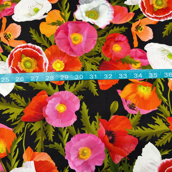 Positively Poppies Poppies Packed Bouquets Black by Diane Neukirch Clothworks Fabric