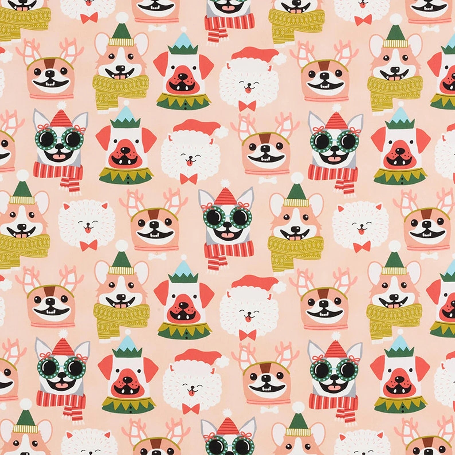 Alexander Henry Canine Christmas Blush Cotton Fabric