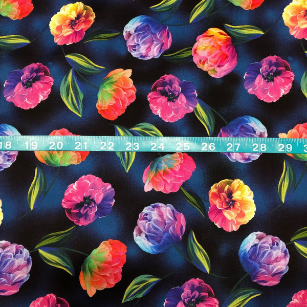 Luminous Bloom Rainbow Flowers Greta Lynn For Kanvas Studio Cotton Fabric Benartex