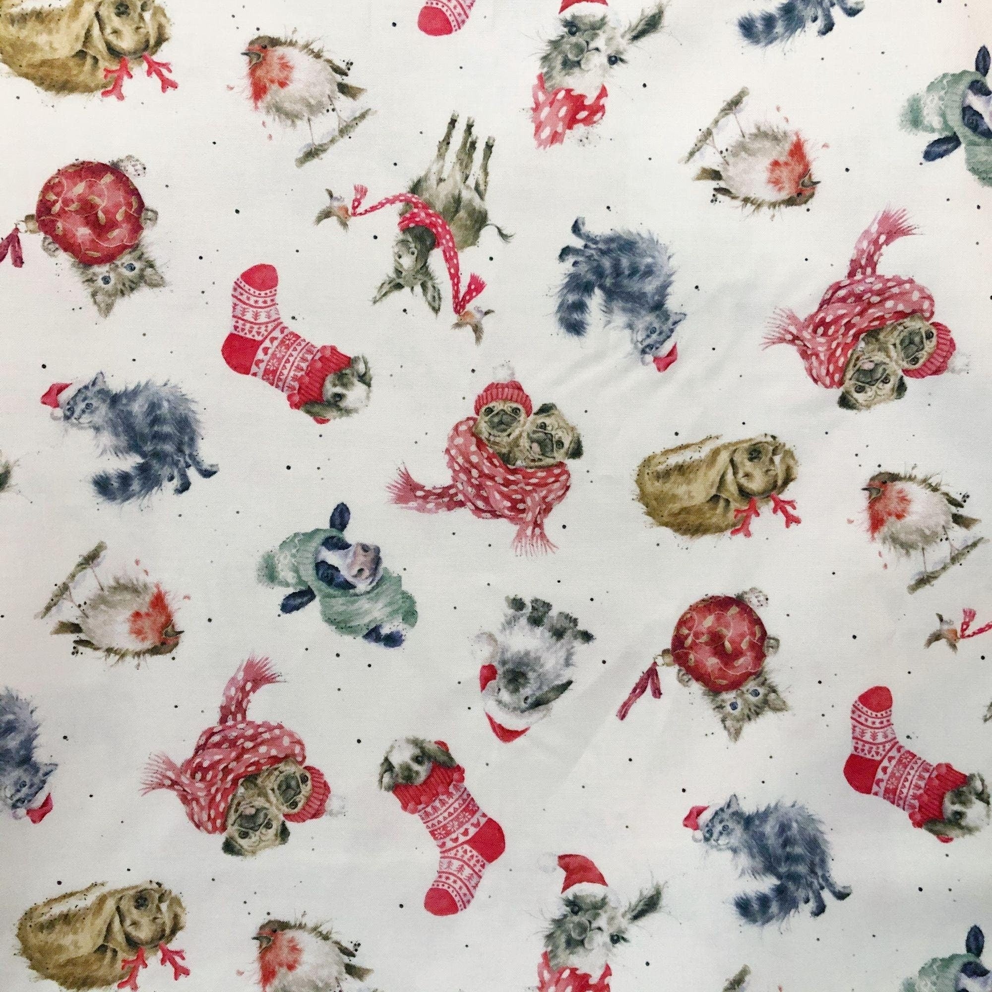 Petite Warm Wishes Tossed Animals Cotton Fabric Maywood Studio