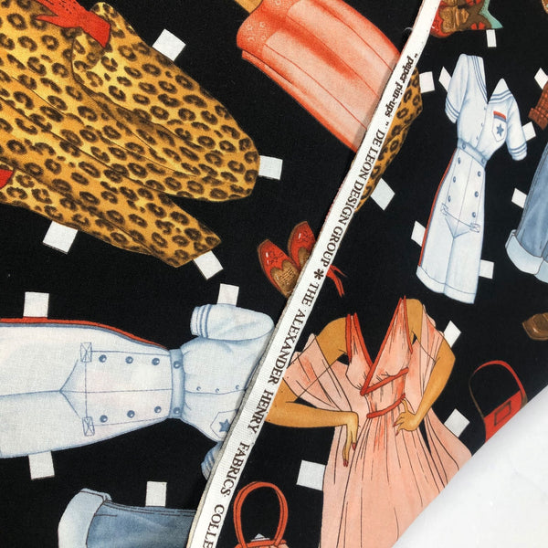 Alexander Henry Paper Pin-Ups Retro Dolls Cotton Fabric Black