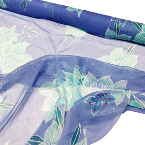 Periwinkle Floral Crinkle Silk Chiffon Fabric 55 Wide