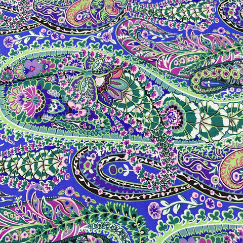 Kaffe Fassett Paisley Jungle Cobalt Cotton Fabric, Free Spirit Fabrics