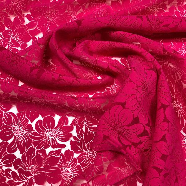 Hot Pink Polyamid Viscose Blend Floral Burnout Fabric, Italian Luxury Fashion House Deadstock