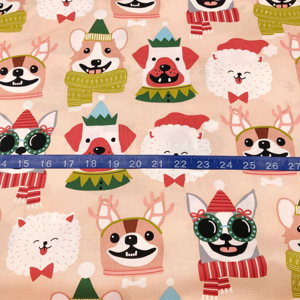 Alexander Henry Canine Christmas Blush Cotton Fabric