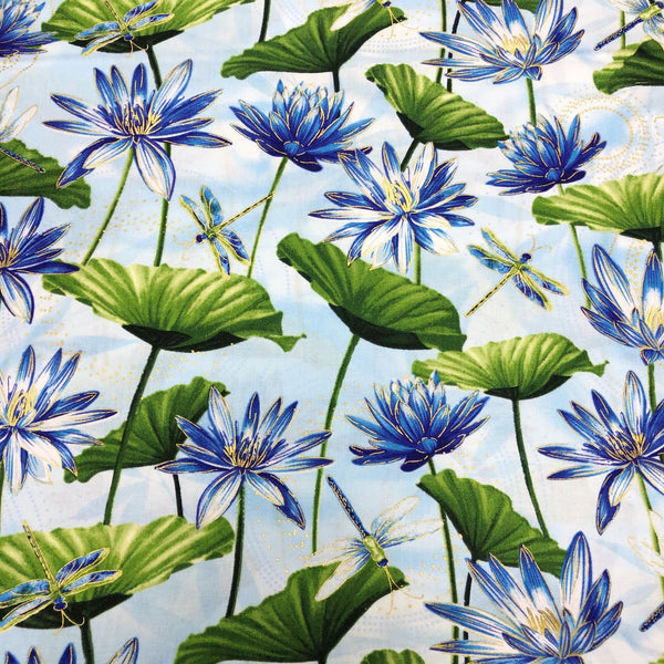 Benartex Dragonfly Dance Cotton Fabric by Kanvas 8499M Waterlily Pool Light Blue