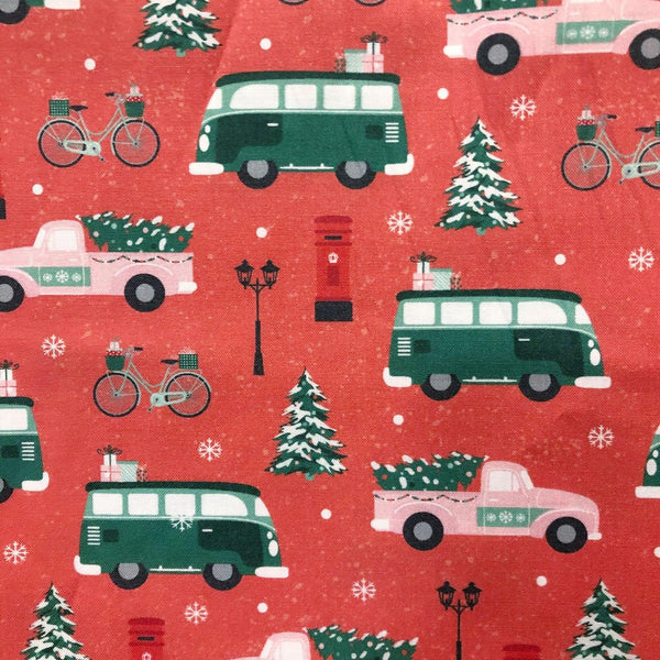 Home For Christmas Vans Trucks Cotton Fabric by Paintbrush Studio