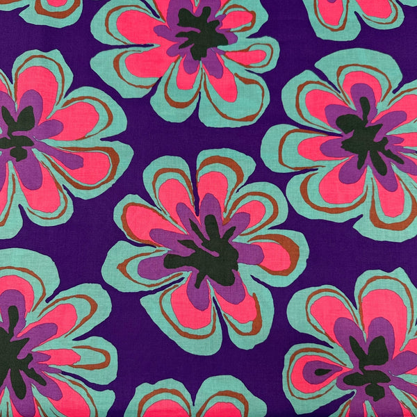 Funky Flora Brandon Mably for Kaffe Fassett Indigo Fabric, Free Spirit Fabrics