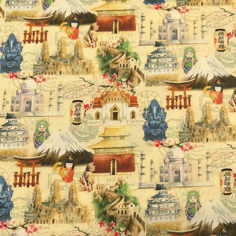 Robert Kaufman Wonders of Asia Famous Landmarks Cotton Fabric