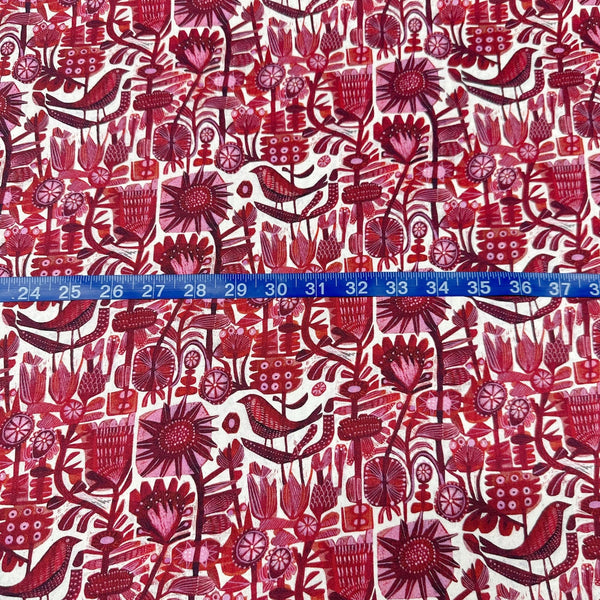 Raspberry Rouge Red Find the Birds Este MacLeod for Free Spirit Cotton Fabric