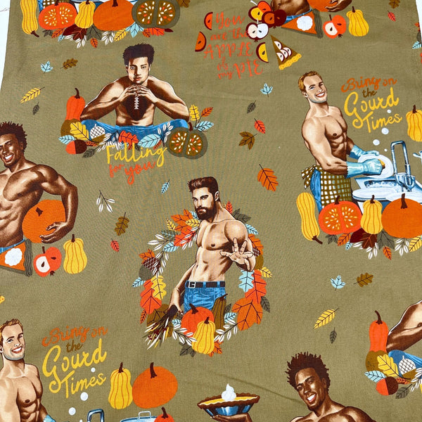 Alexander Henry Falling For You Thanksgiving Pin Up Sexy Men Cotton Fabric