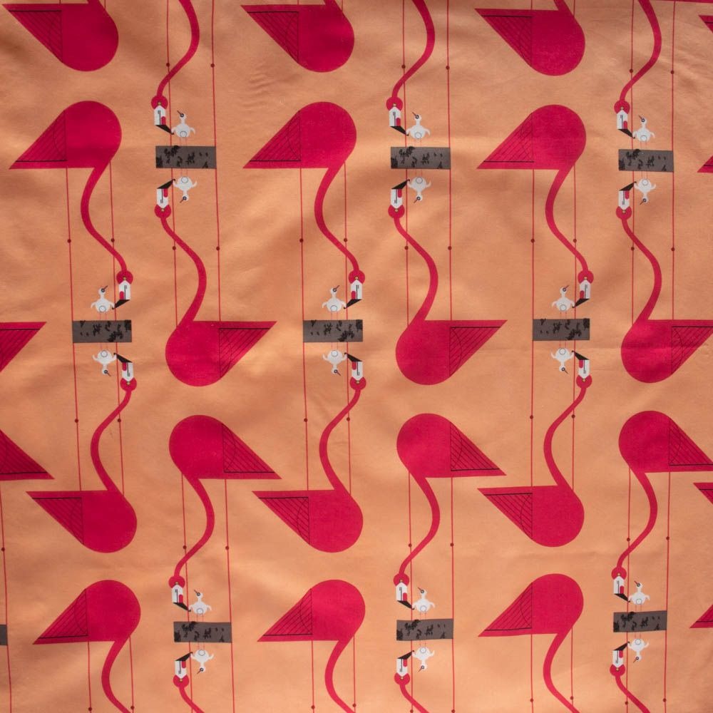 Think Pink Mom & Baby Flamingos CH-283 Charley Harper Organic Cotton Poplin By Birch Fabrics