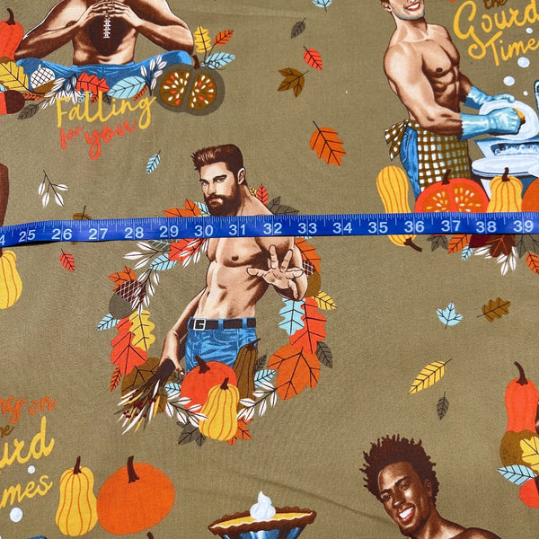 Alexander Henry Falling For You Thanksgiving Pin Up Sexy Men Cotton Fabric