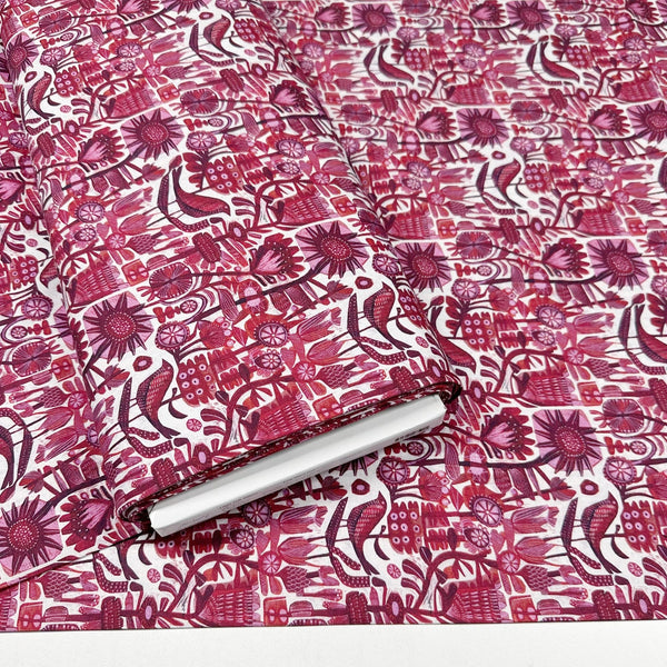 Raspberry Rouge Red Find the Birds Este MacLeod for Free Spirit Cotton Fabric