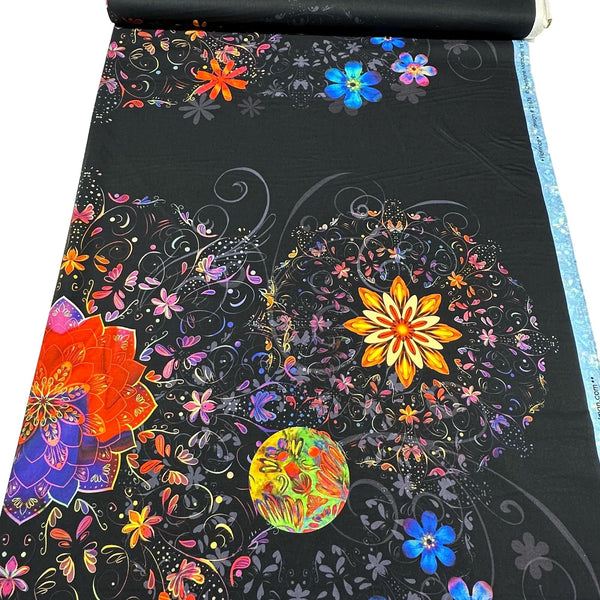 Robert Kaufman Christiane Marques Florence Cotton Fabric Panel AQSD-21676-2 Black