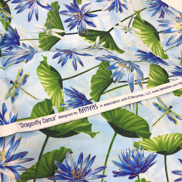 Benartex Dragonfly Dance Cotton Fabric by Kanvas 8499M Waterlily Pool Light Blue