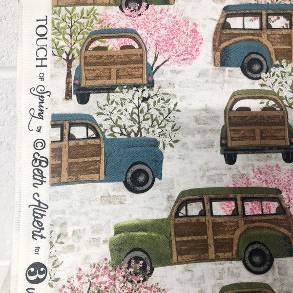 3 Wishes Touch of Spring Wagoneer in White by Beth Albert Cotton Fabric