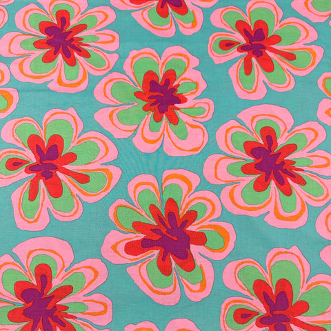 Funky Flora Brandon Mably for Kaffe Fassett Aqua Fabric, Free Spirit Fabrics