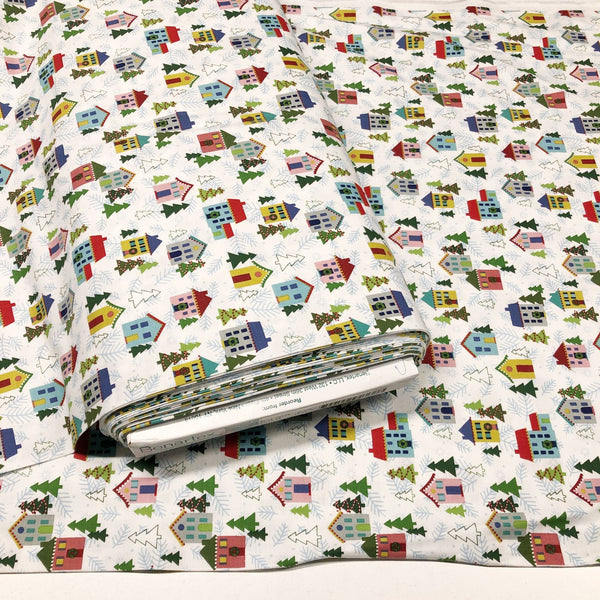 Better Not Pout Christmas Village White Benartex Cotton Fabric