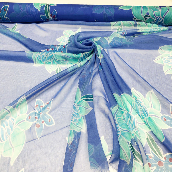 Periwinkle Floral Crinkle Silk Chiffon Fabric 55 Wide