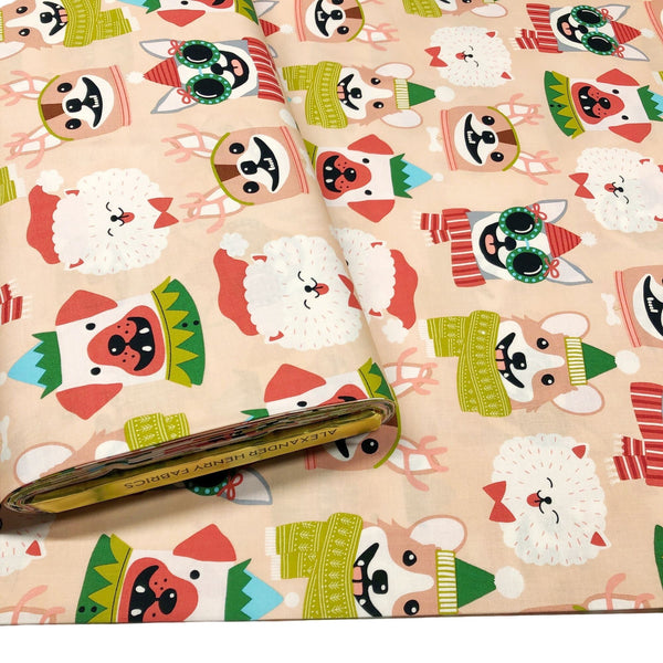 Alexander Henry Canine Christmas Blush Cotton Fabric