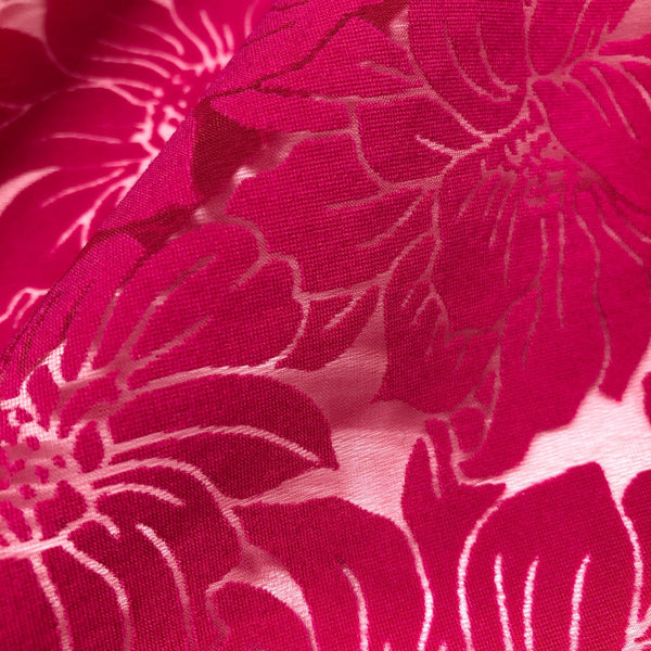 Hot Pink Polyamid Viscose Blend Floral Burnout Fabric, Italian Luxury Fashion House Deadstock