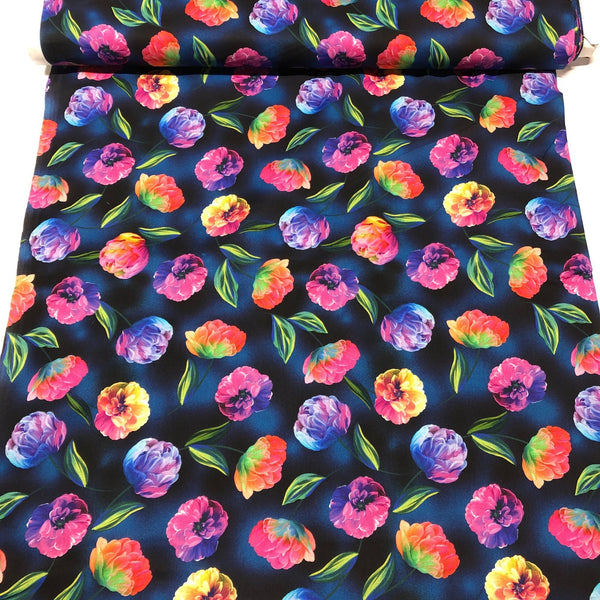 Luminous Bloom Rainbow Flowers Greta Lynn For Kanvas Studio Cotton Fabric Benartex