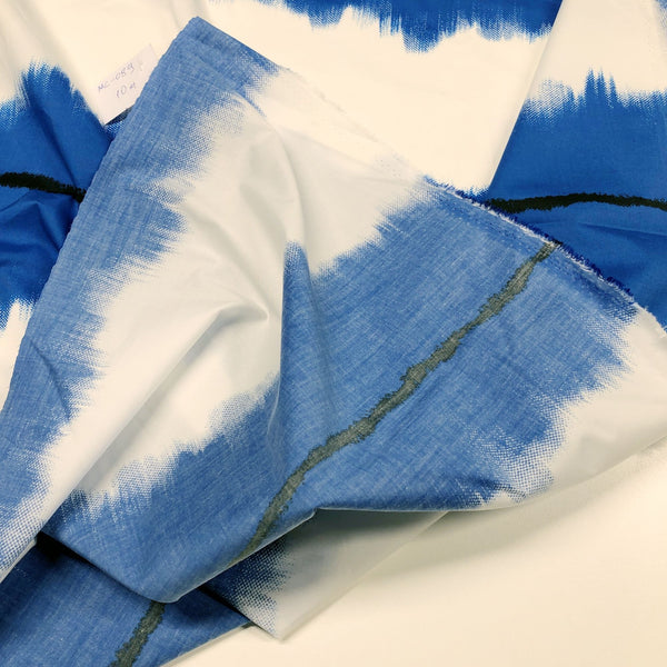 Blue and White Stripe Stretch Cotton Fabric Italian Luxury Fashion House