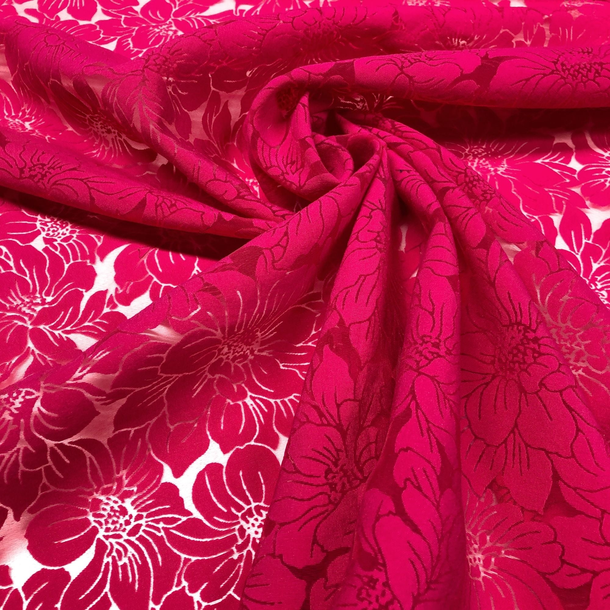 Hot Pink Polyamid Viscose Blend Floral Burnout Fabric, Italian Luxury –  Fabric & Frolic