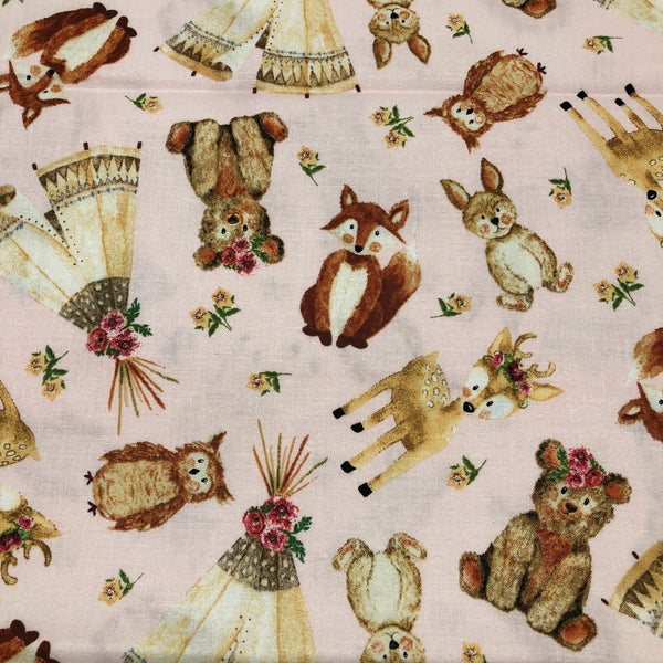 3 Wishes Forest Friends Tossed Animals Tents Cotton Fabric Fox Deer Bear Owl