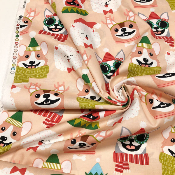 Alexander Henry Canine Christmas Blush Cotton Fabric