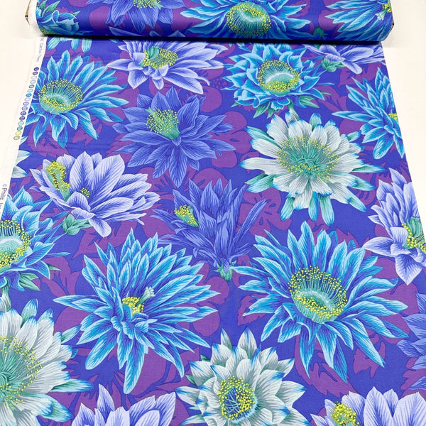 Cactus Flower Blue Philip Jacobs for the Kaffe Fassett Collective Cotton Fabric, Free Spirit Fabrics