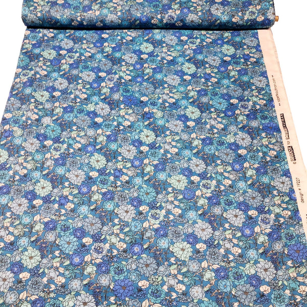 London Calling SRKD-19227-82 Blue Jay Retro Floral Print Cotton Lawn Fabric Robert Kaufman