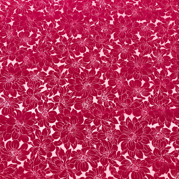 Hot Pink Polyamid Viscose Blend Floral Burnout Fabric, Italian Luxury Fashion House Deadstock