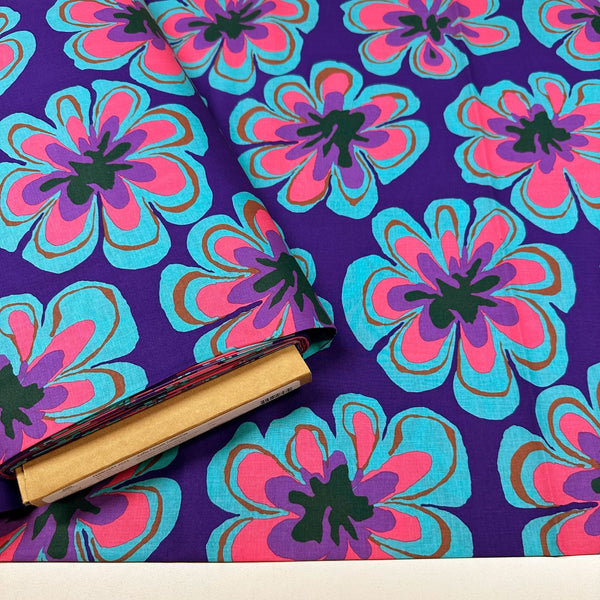 Funky Flora Brandon Mably for Kaffe Fassett Indigo Fabric, Free Spirit Fabrics