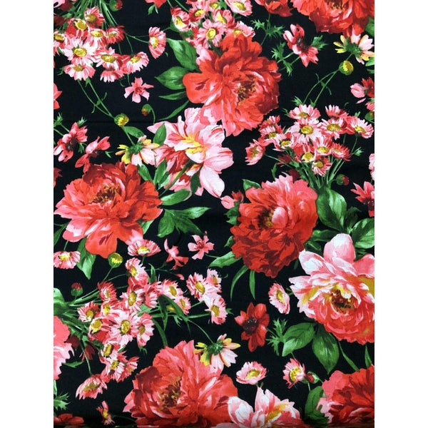 Maywood Studios Prose Red Pink Peonies Floral Cotton Fabric