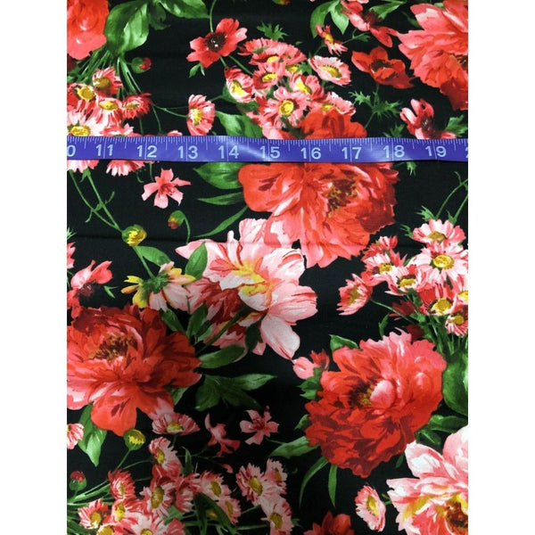 Maywood Studios Prose Red Pink Peonies Floral Cotton Fabric