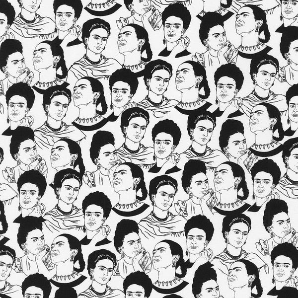 Robert Kaufman Frida Kahlo Faces White Cotton Fabric