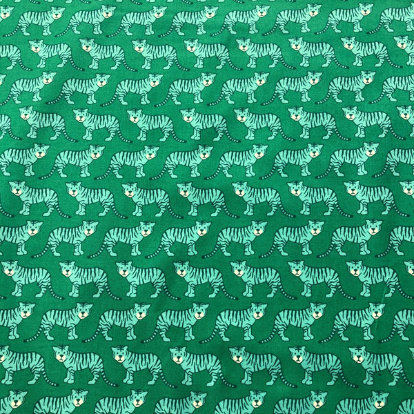 Robert Kaufman Library Tigers on Green Cotton Fabric