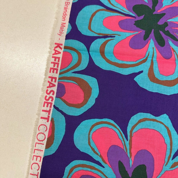 Funky Flora Brandon Mably for Kaffe Fassett Indigo Fabric, Free Spirit Fabrics