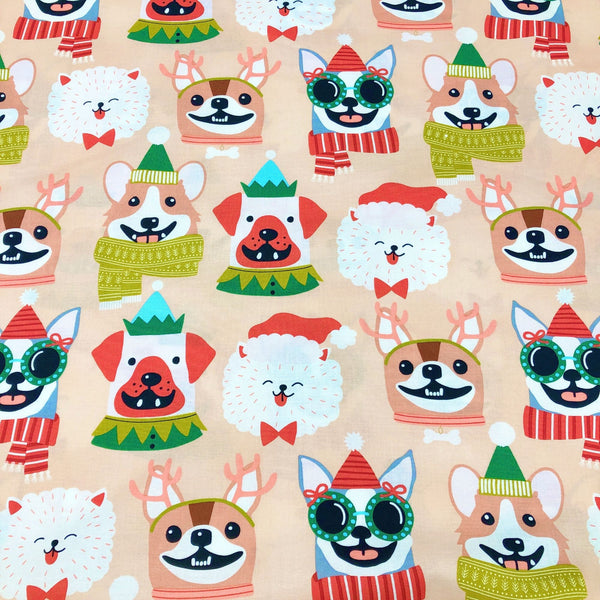 Alexander Henry Canine Christmas Blush Cotton Fabric